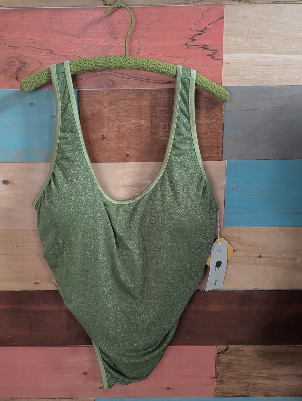 Shimmery Olive Green Scoop One-Piece Swimsuit